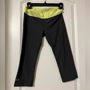 Under Armour cropped leggings, size small. Black with neon yellow waist …